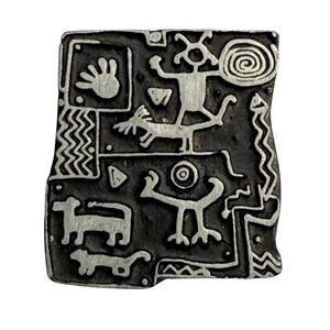 Alice Seely Brooch Pin Womens  Silver Black Excellent Petroglyph Pewter 2000